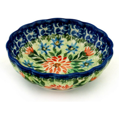 Polish Pottery Bowl 5&quot; Red Dahliah Garden UNIKAT