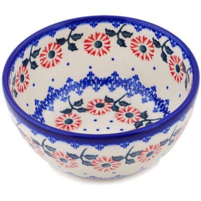 Polish Pottery Bowl 5" Red Daisy Delight