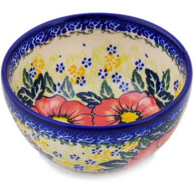 Polish Pottery Bowl 5&quot; Red Daisy Delight UNIKAT