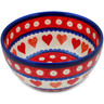 Polish Pottery Bowl 5&quot; Red Eyes With Hearts UNIKAT