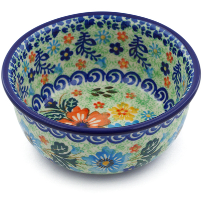 Polish Pottery Bowl 5&quot; Red Floral Delight UNIKAT