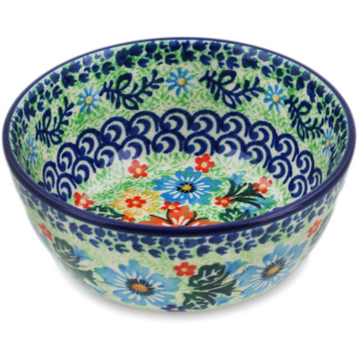 Polish Pottery Bowl 5&quot; Red Floral Delight UNIKAT