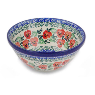 Polish Pottery Bowl 5&quot; Red Pansy