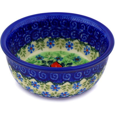 Polish Pottery Bowl 5&quot; Red Potentilla UNIKAT