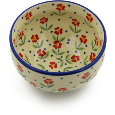 Polish Pottery Bowl 5&quot; Red Primrose