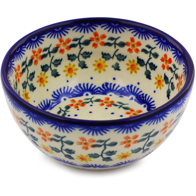 Polish Pottery Bowl 5&quot; Red Sunflower