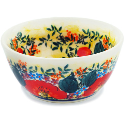 Polish Pottery Bowl 5&quot; Red Sunset Meadow UNIKAT
