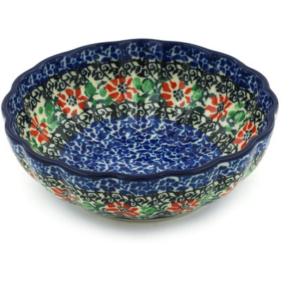 Polish Pottery Bowl 5&quot; Red Zinnia