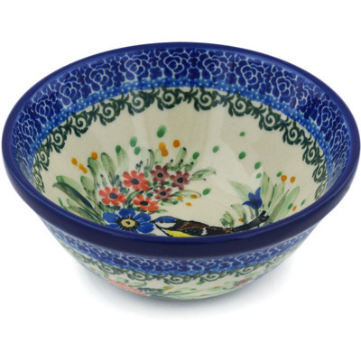 Polish Pottery Bowl 5&quot; Robbin&#039;s Meadow UNIKAT