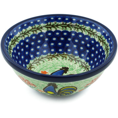 Polish Pottery Bowl 5&quot; Rooster Dance UNIKAT