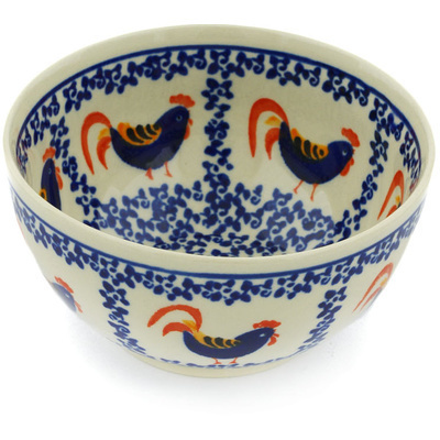 Polish Pottery Bowl 5&quot; Rooster Parade