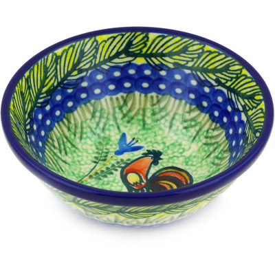 Polish Pottery Bowl 5&quot; Rooster Parade UNIKAT