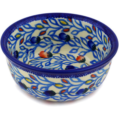 Polish Pottery Bowl 5&quot; Rosebud Vines UNIKAT