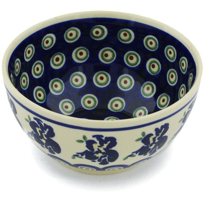 Polish Pottery Bowl 5&quot; Royal Iris Peacock