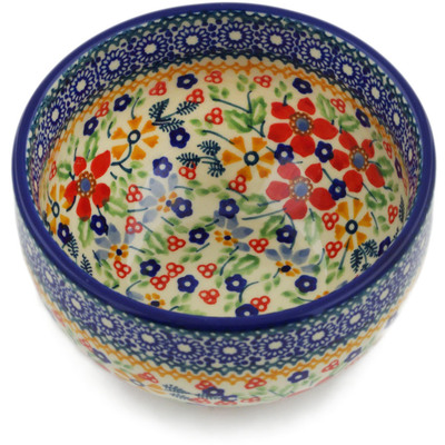 Polish Pottery Bowl 5&quot; Ruby Bouquet UNIKAT