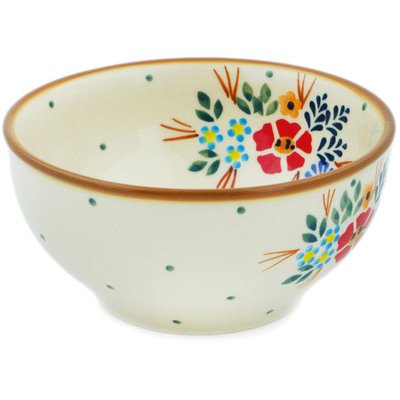 Polish Pottery Bowl 5" Rustic Field Flowers Red
