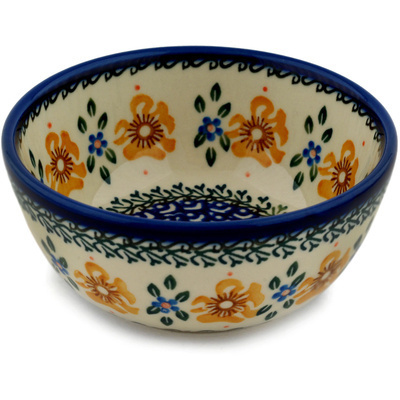 Polish Pottery Bowl 5&quot; Sea Fall Yellow Flowers