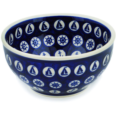 Polish Pottery Bowl 5&quot; Set Sail Into The Blue