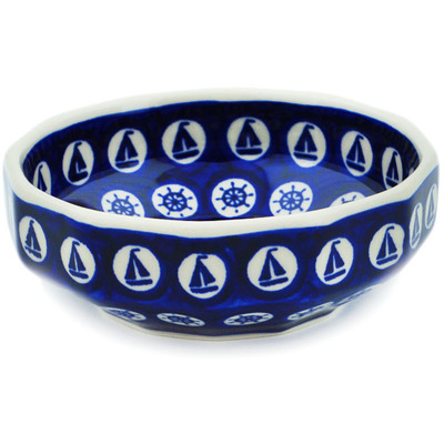 Polish Pottery Bowl 5&quot; Set Sail Into The Blue