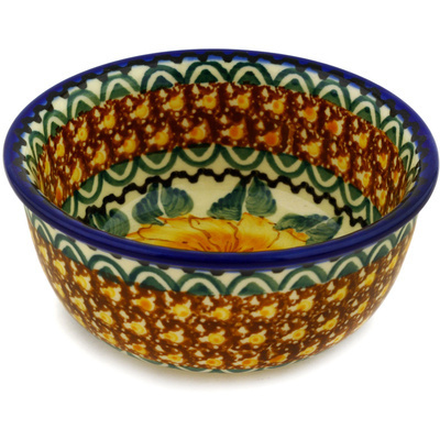 Polish Pottery Bowl 5&quot; Sienna Sunflower UNIKAT
