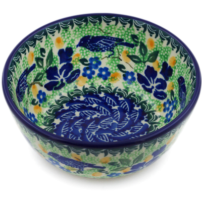 Polish Pottery Bowl 5&quot; Sitting Blue Birds UNIKAT