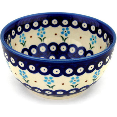 Polish Pottery Bowl 5&quot; Sky Blue Daisy