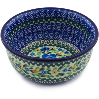 Polish Pottery Bowl 5&quot; Sky Blue Poppy UNIKAT