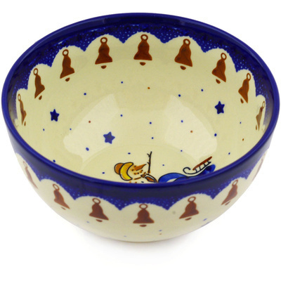 Polish Pottery Bowl 5&quot; Snowman Bells