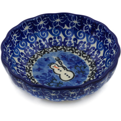 Polish Pottery Bowl 5&quot; Snowmen Circle UNIKAT