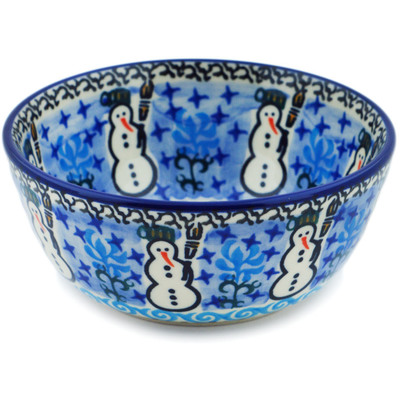 Polish Pottery Bowl 5&quot; Snowmen Circle UNIKAT