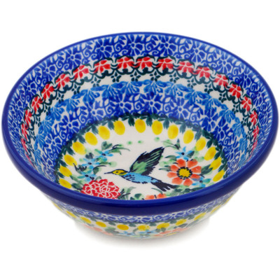 Polish Pottery Bowl 5&quot; Solo Hummingbird UNIKAT