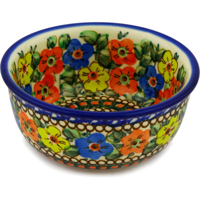 Polish Pottery Bowl 5&quot; Spring Garden Poppies UNIKAT