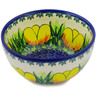 Polish Pottery Bowl 5&quot; Spring Yellow Tulip UNIKAT