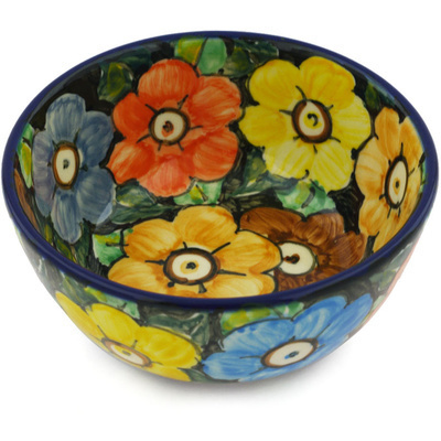 Polish Pottery Bowl 5&quot; Springtime Flowers UNIKAT
