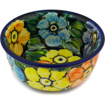 Polish Pottery Bowl 5&quot; Springtime Flowers UNIKAT