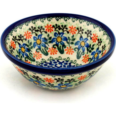 Polish Pottery Bowl 5&quot; Sprouting Star Flower UNIKAT