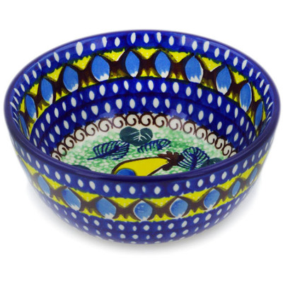 Polish Pottery Bowl 5&quot; Summer Rooster UNIKAT