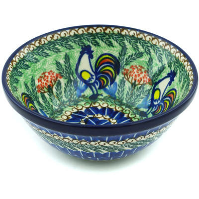 Polish Pottery Bowl 5&quot; Summer Rooster UNIKAT