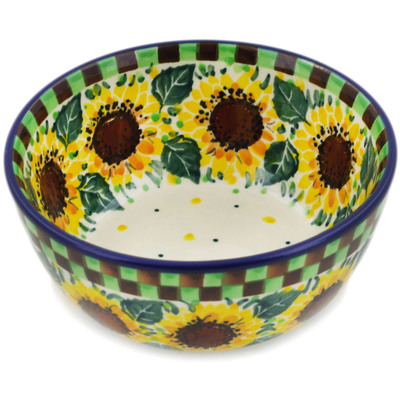 Polish Pottery Bowl 5&quot; Summer Sunflower UNIKAT