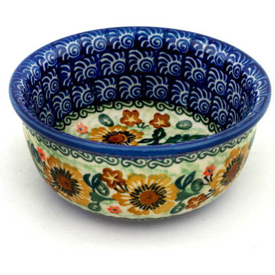 Polish Pottery Bowl 5&quot; Sunflower Spring UNIKAT
