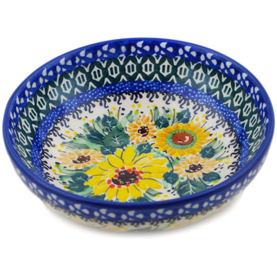 Polish Pottery Bowl 5&quot; Sunflowers At Sunset UNIKAT