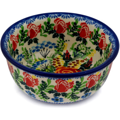 Polish Pottery Bowl 5&quot; Sunset Rose Bouquet UNIKAT