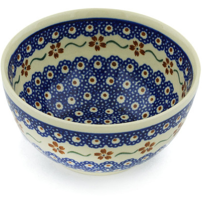 Polish Pottery Bowl 5&quot; Sweet Red Flower