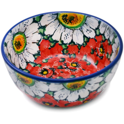 Polish Pottery Bowl 5&quot; Sweet Red Petals UNIKAT