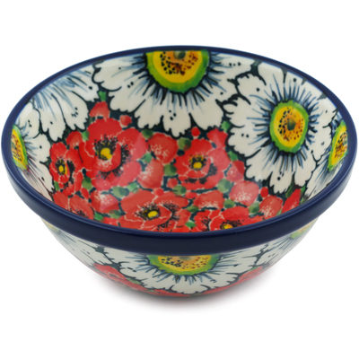 Polish Pottery Bowl 5&quot; Sweet Red Petals UNIKAT