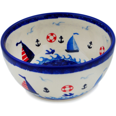 Polish Pottery Bowl 5&quot; Sweet Sailboats