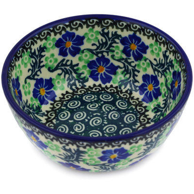 Polish Pottery Bowl 5&quot; Swirling Emeralds