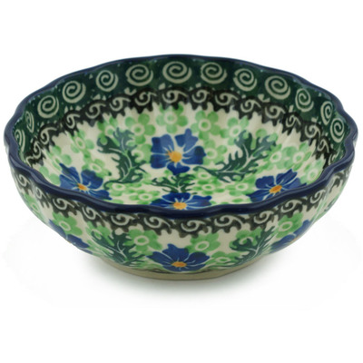 Polish Pottery Bowl 5&quot; Swirling Emeralds