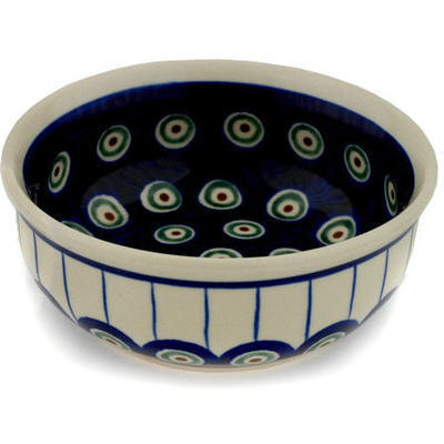 Polish Pottery Bowl 5&quot; Traditional Peacock
