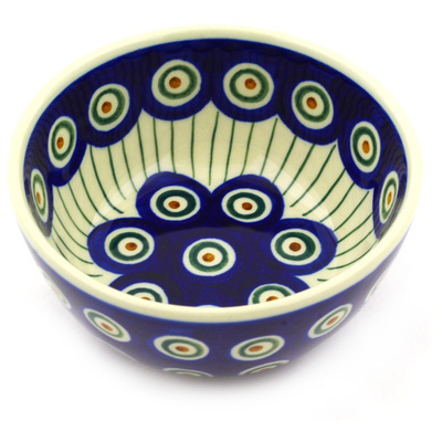 Polish Pottery Bowl 5&quot; Traditional Peacock